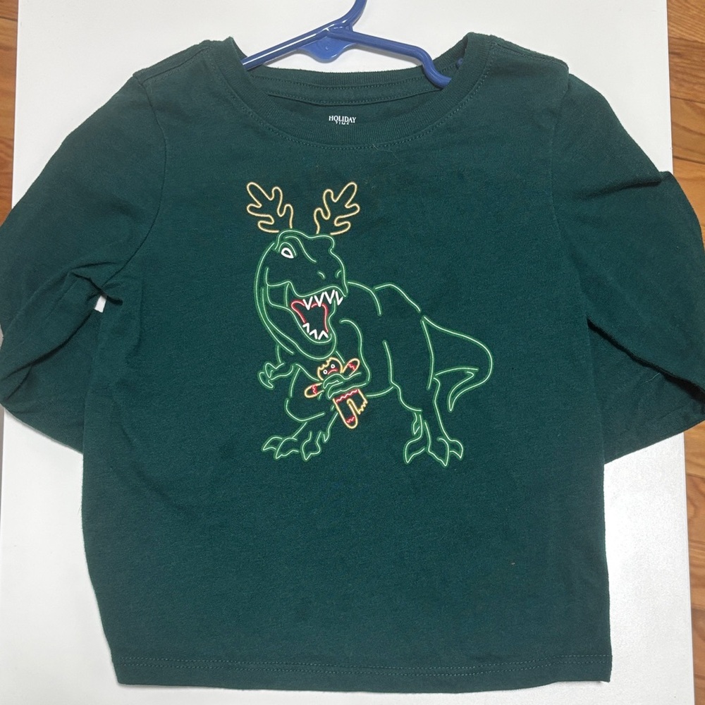Holiday Time Green Dinosaur Long Sleeve Tee